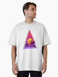 Retro Wave Beach Sunset with Palm Tree and Dolphin Oversized T-Shirt | Premium Unisex T-Shirt, Trending Graphic Tee