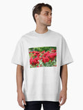 red roses garden spring scene Oversized T Shirt T Shirt Minimal Style