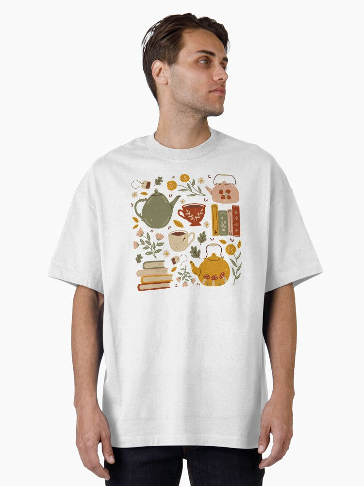 Flowery Books and Tea Oversized T Shirt T Shirt Best Seller Look Daily Comfort
