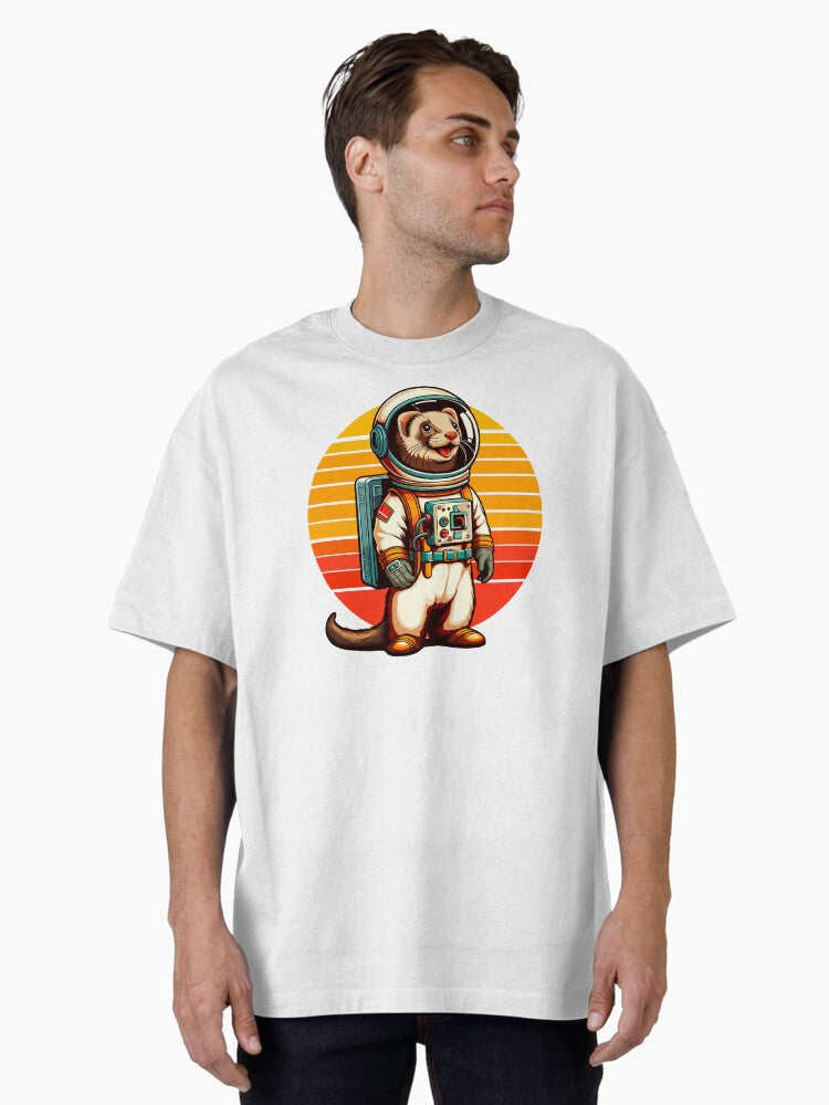Retro Futurism Ferret Astronaut Oversized T-Shirt | Premium Unisex T-Shirt, Trending Graphic Tee
