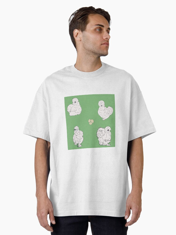 White Silkie Chicken Pattern Sage