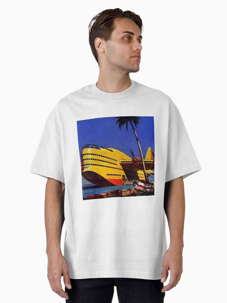 Retro Futurism Sea Plane Oversized T-Shirt | Premium Unisex T-Shirt, Trending Graphic Tee