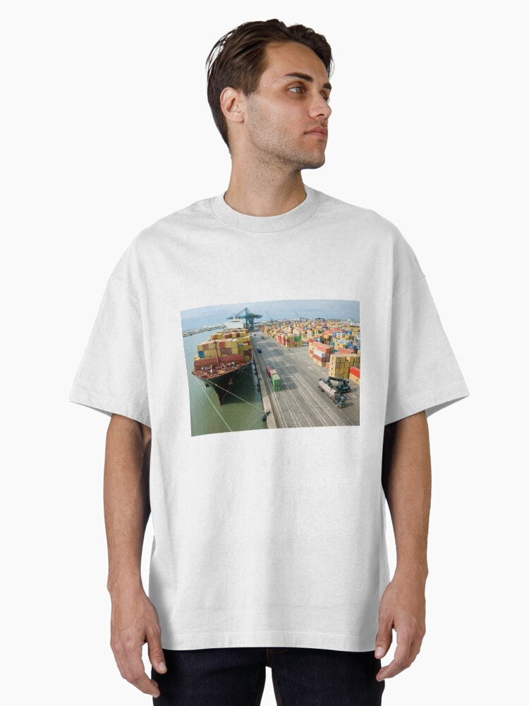Container ship and port C001 3765 Oversized T Shirt T Shirt US Market