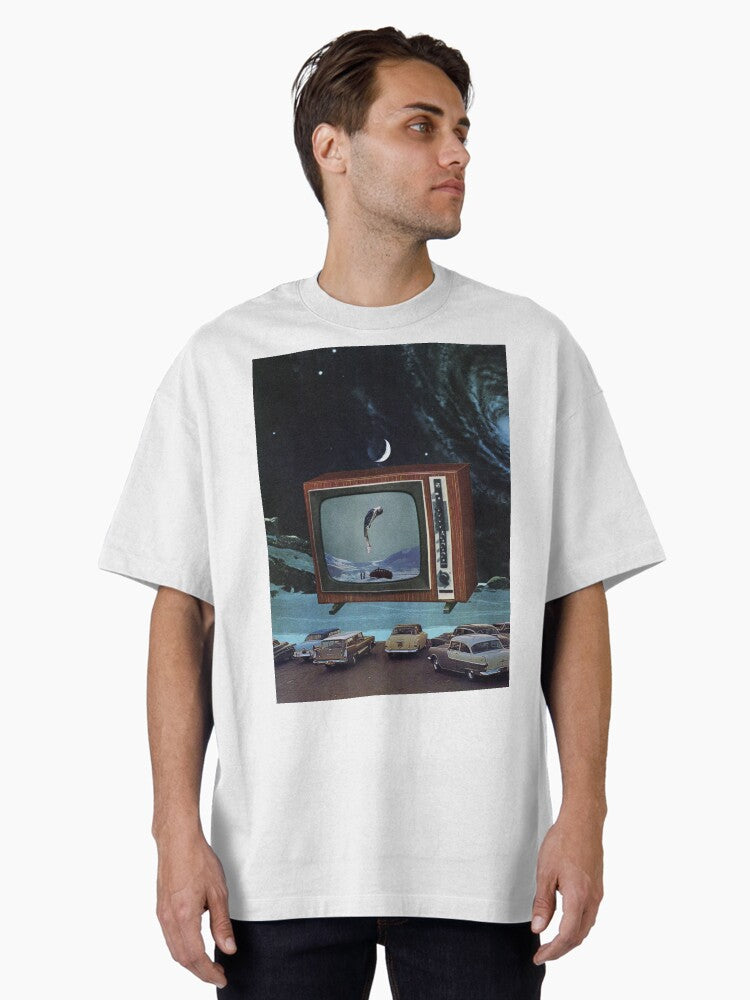 Cosmic Drive-In Collage Art Oversized T-Shirt | Premium Unisex T-Shirt, Trending Graphic Tee