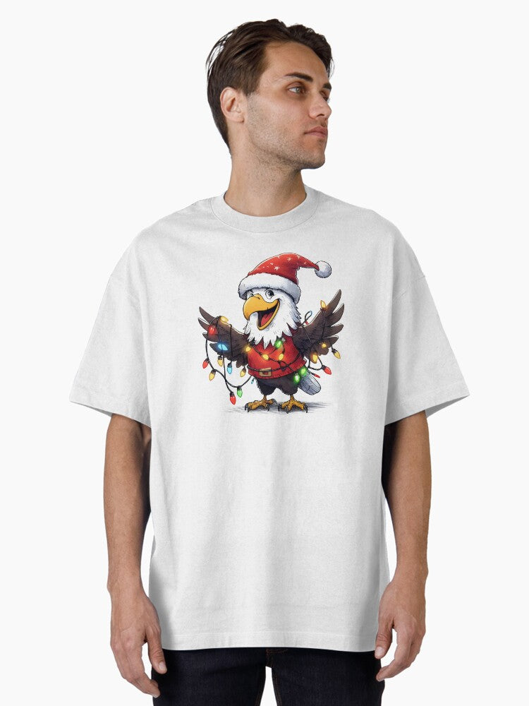 Cute Santa Bald Eagle Tangled Up In Christmas Tree Lights Oversized Shirt T Shirt Everyday Wear