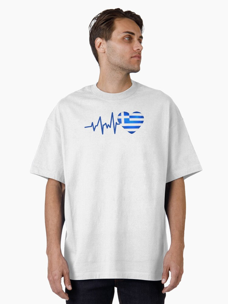 HEARTBEAT GREECE FLAG ECG GIFT IDEA Oversized T Shirt T Shirt High Search Demand Fan Favorite