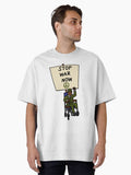 Stop war No war Disability veteran military on wheelchair protest Oversized Shirt T Shirt US Market