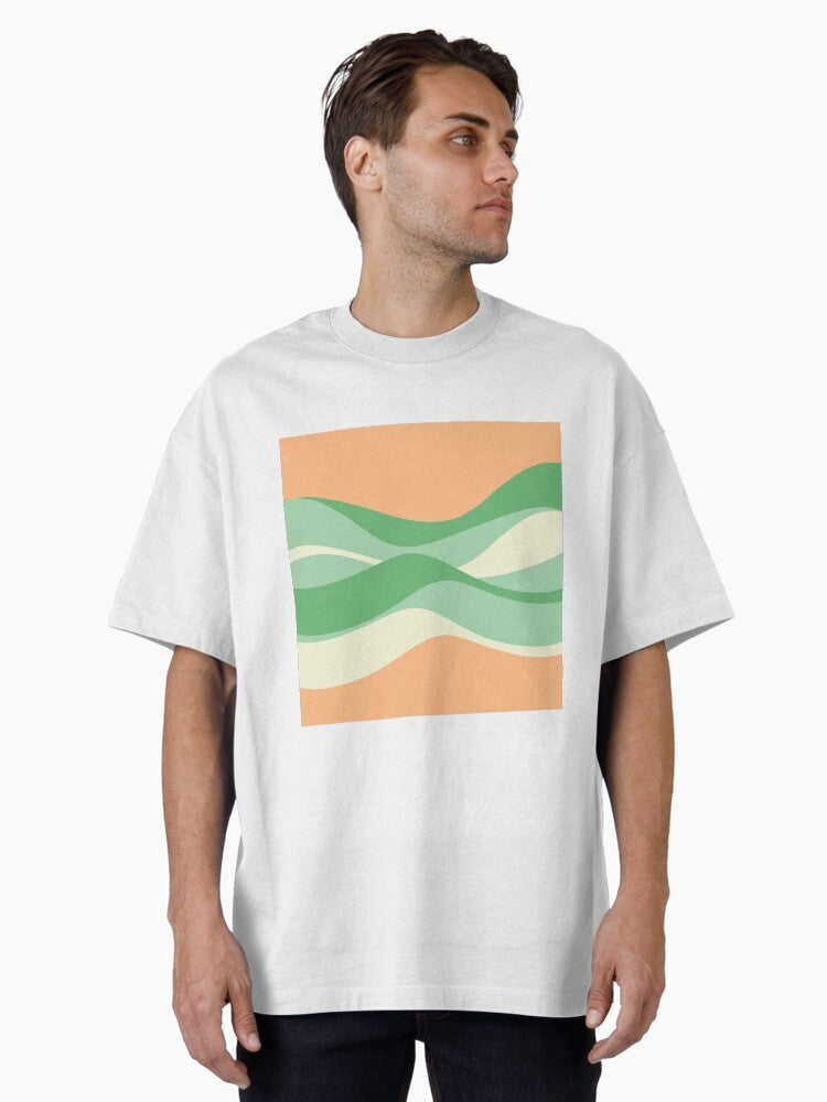 Retro Landscape - Green Orange Oversized T-Shirt | Premium Unisex T-Shirt, Trending Graphic Tee