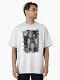 KATEYE Kpop Y2K Group Black and White Collage Digital Art Portrait Oversized T-Shirt