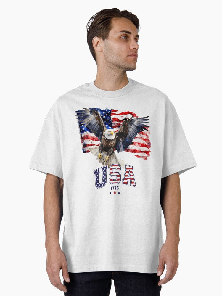 Majestic American Bald Eagle with USA in Stars and Stripes Oversized Shirt T Shirt Clean Design
