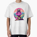 Serene Lazy Sloth Hiking on the Mountains at Sunset - Vaporwave Adventure 20 Oversized T-Shirt for Sale by Croderes