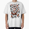 Vorticism - Black And Orange Geometric Line Work Oversized T-Shirt for Sale by chevymisha