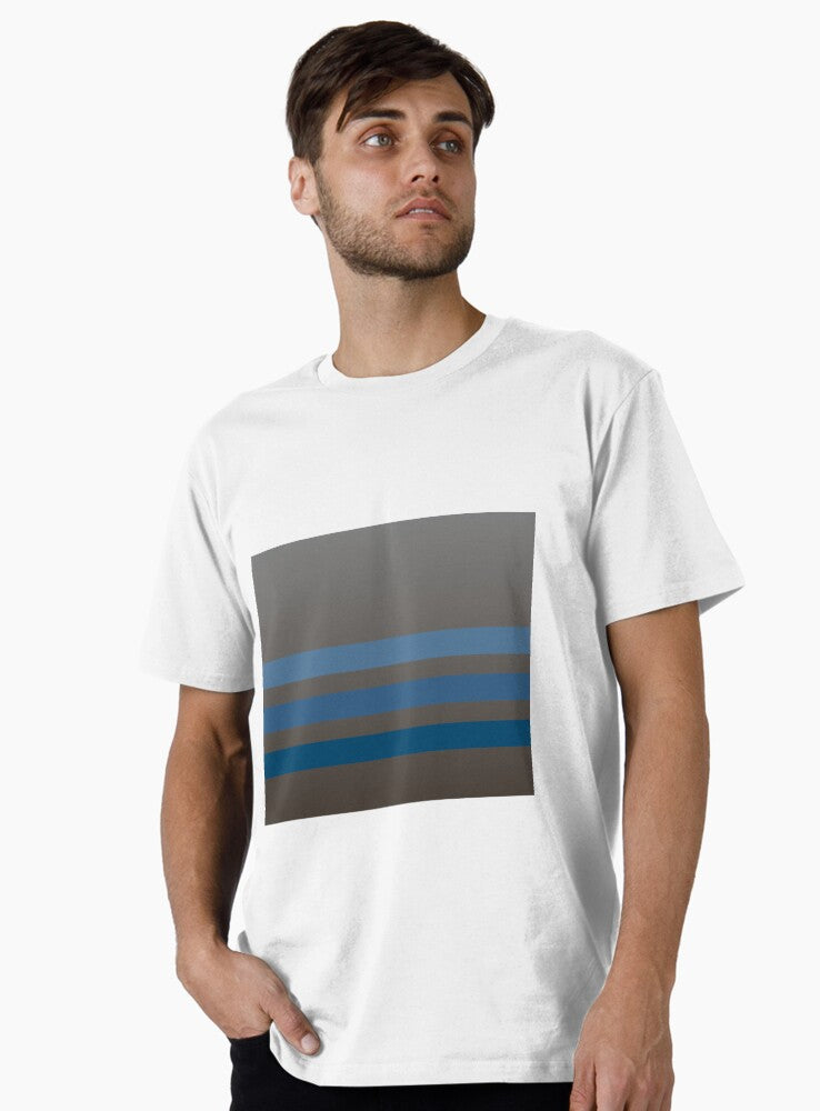 Turquoise horizontal stripe design on a gradient taupe background Premium Shirt T Shirt US Market