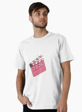 2026 Pink Bubble Writing on Clapper Board with Pink Stripes Premium T Shirt T Shirt Premium Print Daily Wear