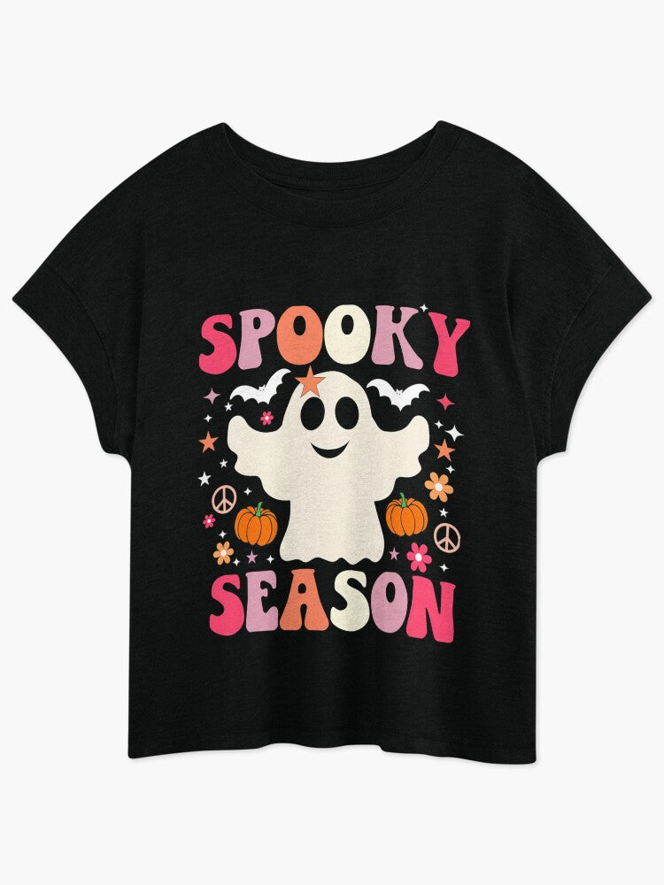 Groovy Spooky Season Cool Ghost Pumpkin Funny Halloween Kids Relaxed T Shirt
