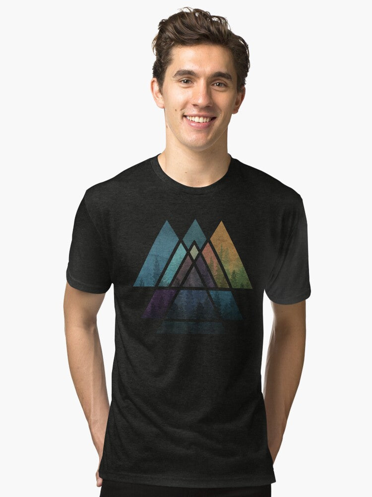 Sacred Geometric Triangles Colorful Grunge Misty Forest Tri blend T Shirt T Shirt Viral TikTok Gift Ready