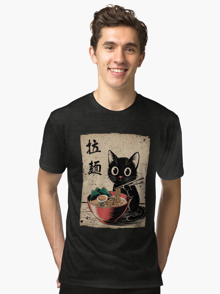 Cat Ramen Japanese Funny Graphic Tees Kawaii Cat Anime Gifts Tri blend T Shirt T Shirt Viral TikTok Fan Favorite