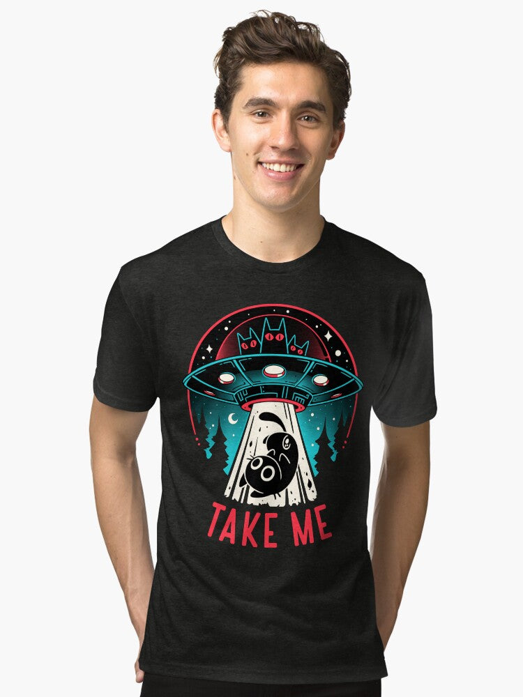 Kitty Alien Encounter UFO Cat Tri blend T Shirt T Shirt Viral TikTok Gift Ready