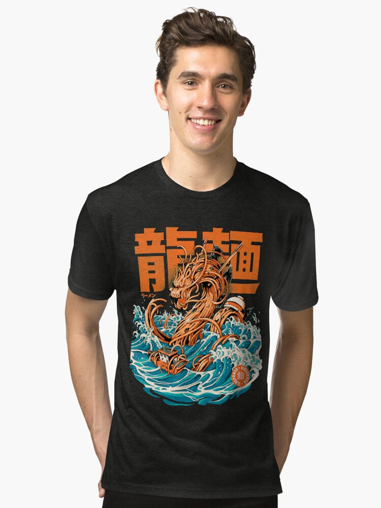 Black Great Ramen Dragon off Kanagawa Tri blend T Shirt T Shirt Trending US Hot Right Now