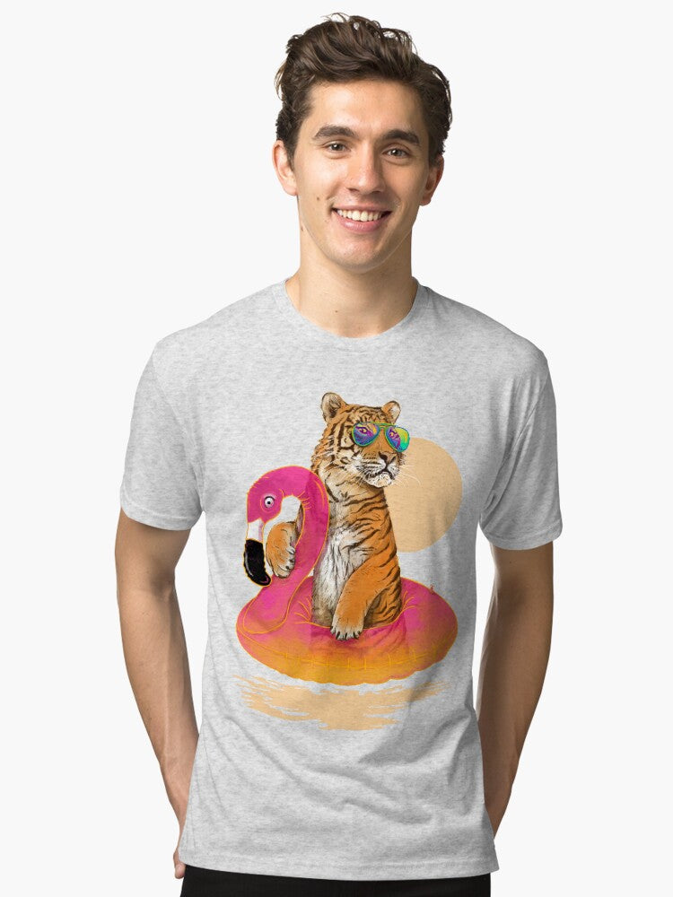 Chillin Flamingo Tiger Tri blend T Shirt T Shirt Premium Print Fan Favorite