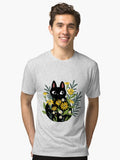 Black cat with flowers Tri blend T Shirt T Shirt Streetwear Style Hot Right Now
