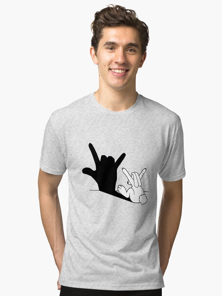 Rabbit Love Hand Shadow Tri blend T Shirt T Shirt Streetwear Style Hot Right Now