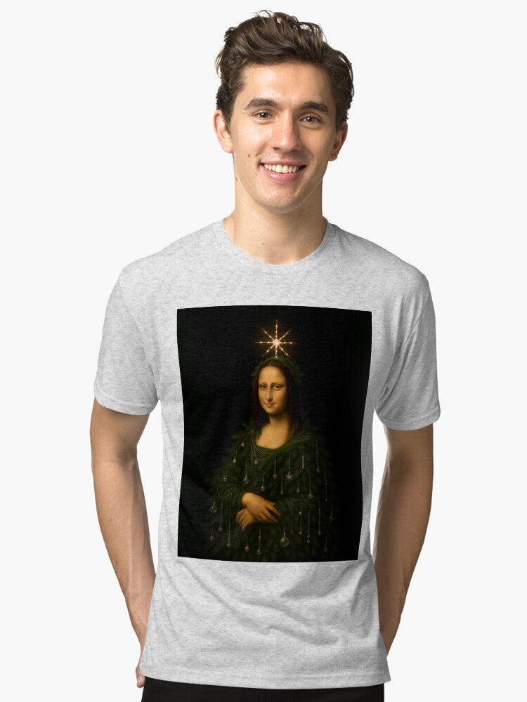 Christmas Tree Portrait Festive Classic Art Remix Tri blend T Shirt T Shirt Viral TikTok Fan Favorite