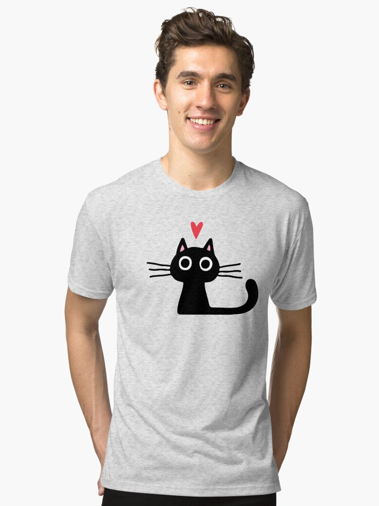 Cute Black Cat with Heart Kitten Valentine Tri blend T Shirt T Shirt Trending US Gift Ready