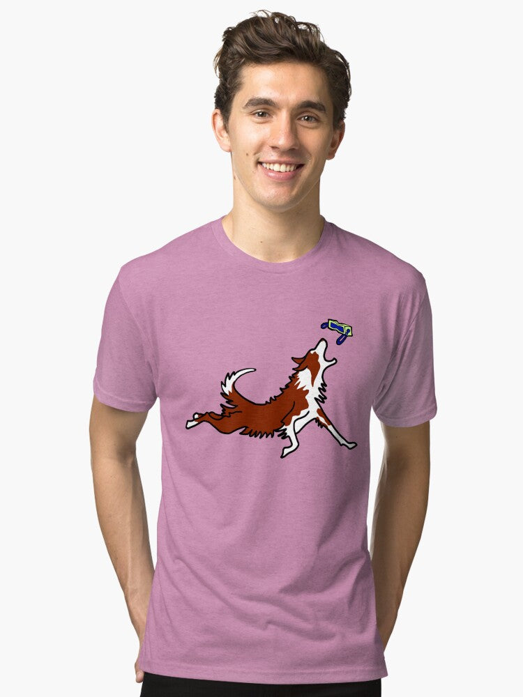 Jumping Red Border Collie And Toy Tri Blend