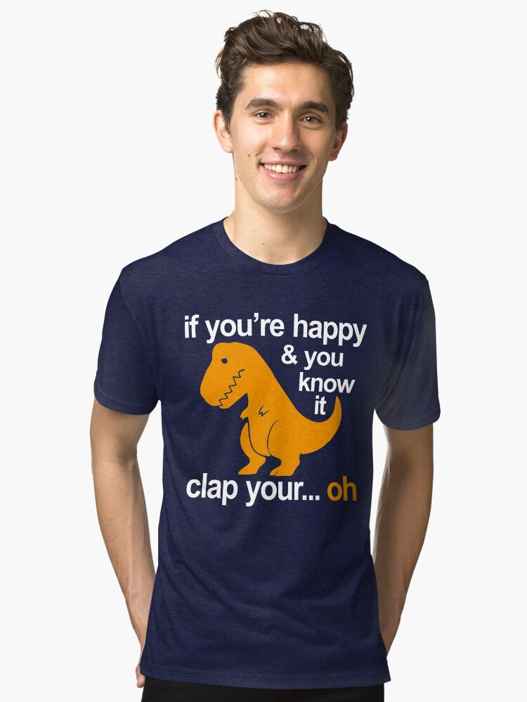 Dino Clap Your Hands Playful T Rex and Happy Rhymes Tri blend T Shirt T Shirt Premium Print Daily Wear