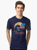Visit Arrakis Vintage Distressed Surf Dune Sci Fi Tri blend T Shirt T Shirt Streetwear Style Gift Ready