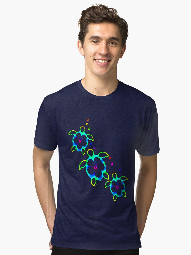 Tie Dyed Honu Turtles Tri blend T Shirt T Shirt Comfort Fit Best Seller Look