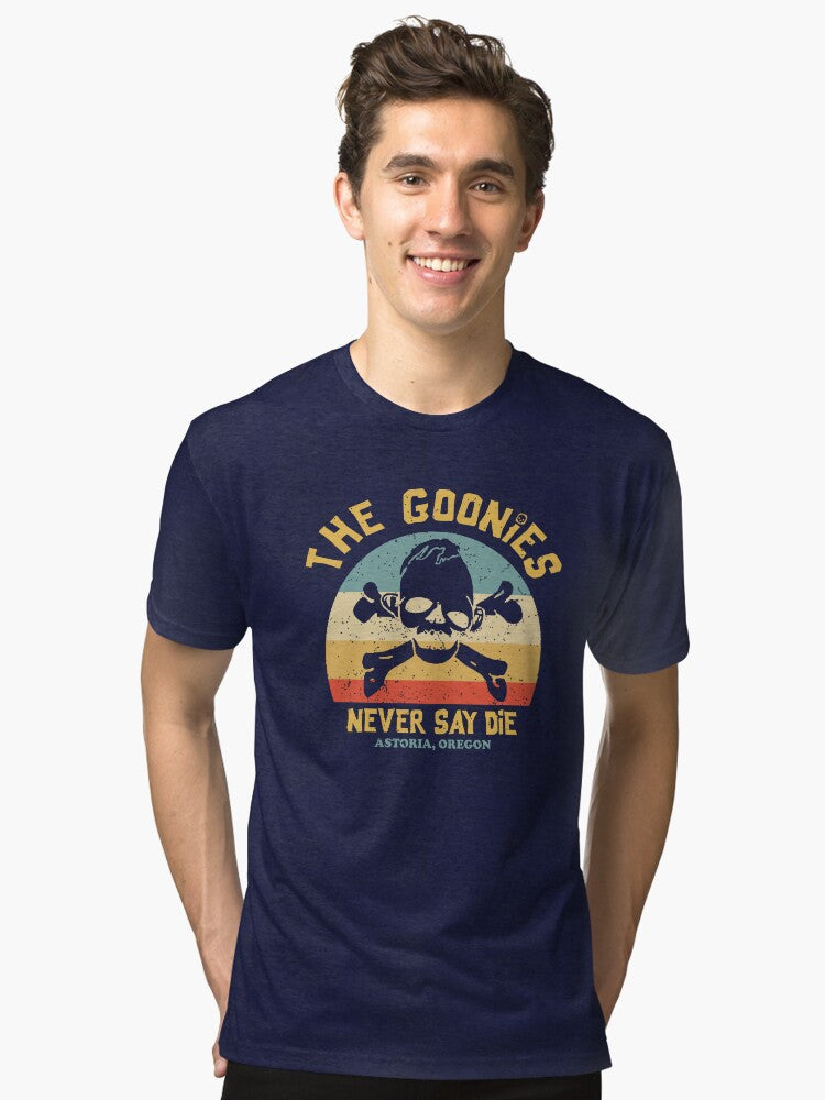The Goonies Never Say Die Vintage Retro Tri blend T Shirt T Shirt Comfort Fit Gift Ready