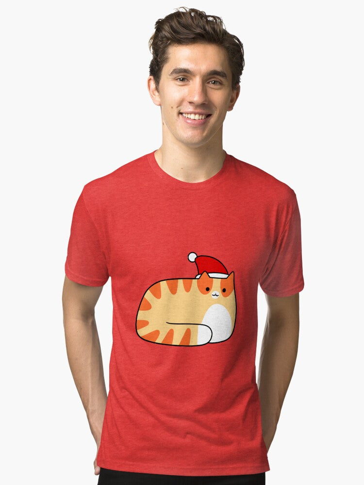 Santa Hat Orange Tabby Cat Tri blend T Shirt T Shirt Streetwear Style Fan Favorite