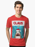 Funny Christmas Santa Claus Shark Reindeer Humor Tri blend T Shirt T Shirt Comfort Fit Gift Ready