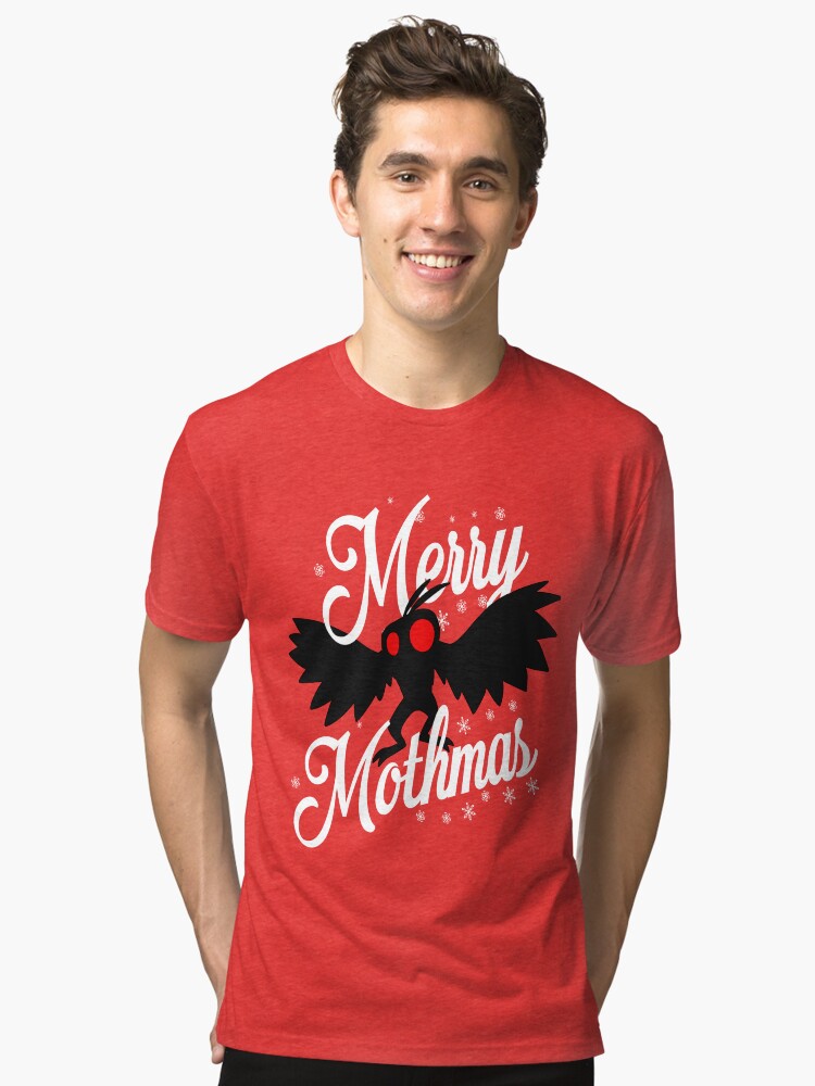 Cute Mothman Christmas Merry Mothmas Mothman Santa Ugly Christmas Tri blend T Shirt T Shirt Viral TikTok Fan Favorite