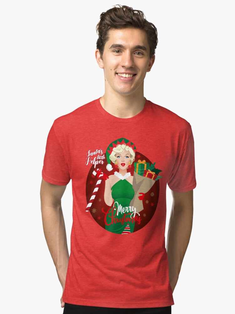 Santa s little helper Tri blend T Shirt T Shirt Premium Print Fan Favorite