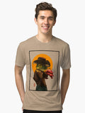 gunslinger cowboy western frog with pistol shrimp crawdad artwork drawing with frame Tri blend T Shirt T Shirt Streetwea