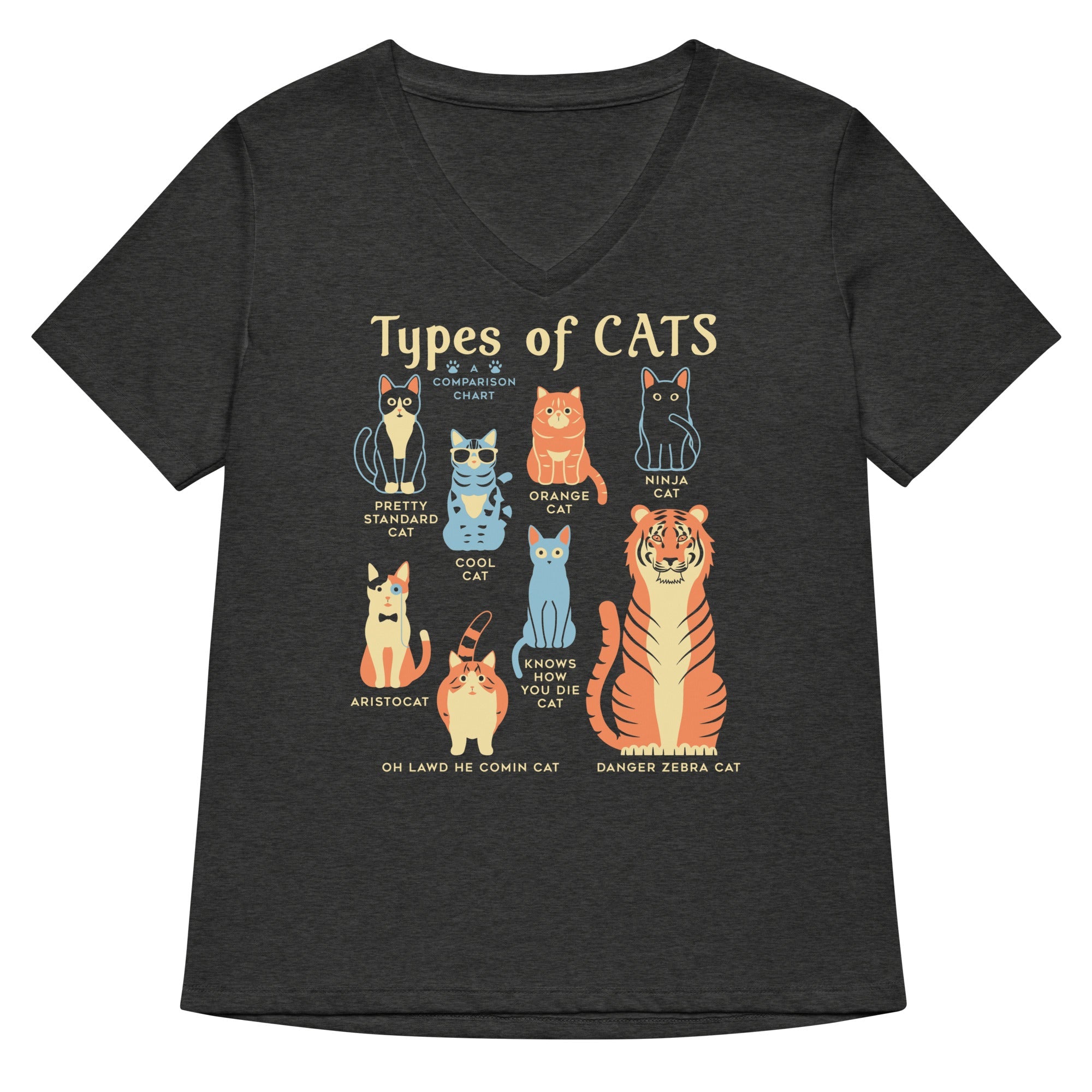 Types Of Cats Women S V Neck Tee V Neck T Shirt Minimal Style