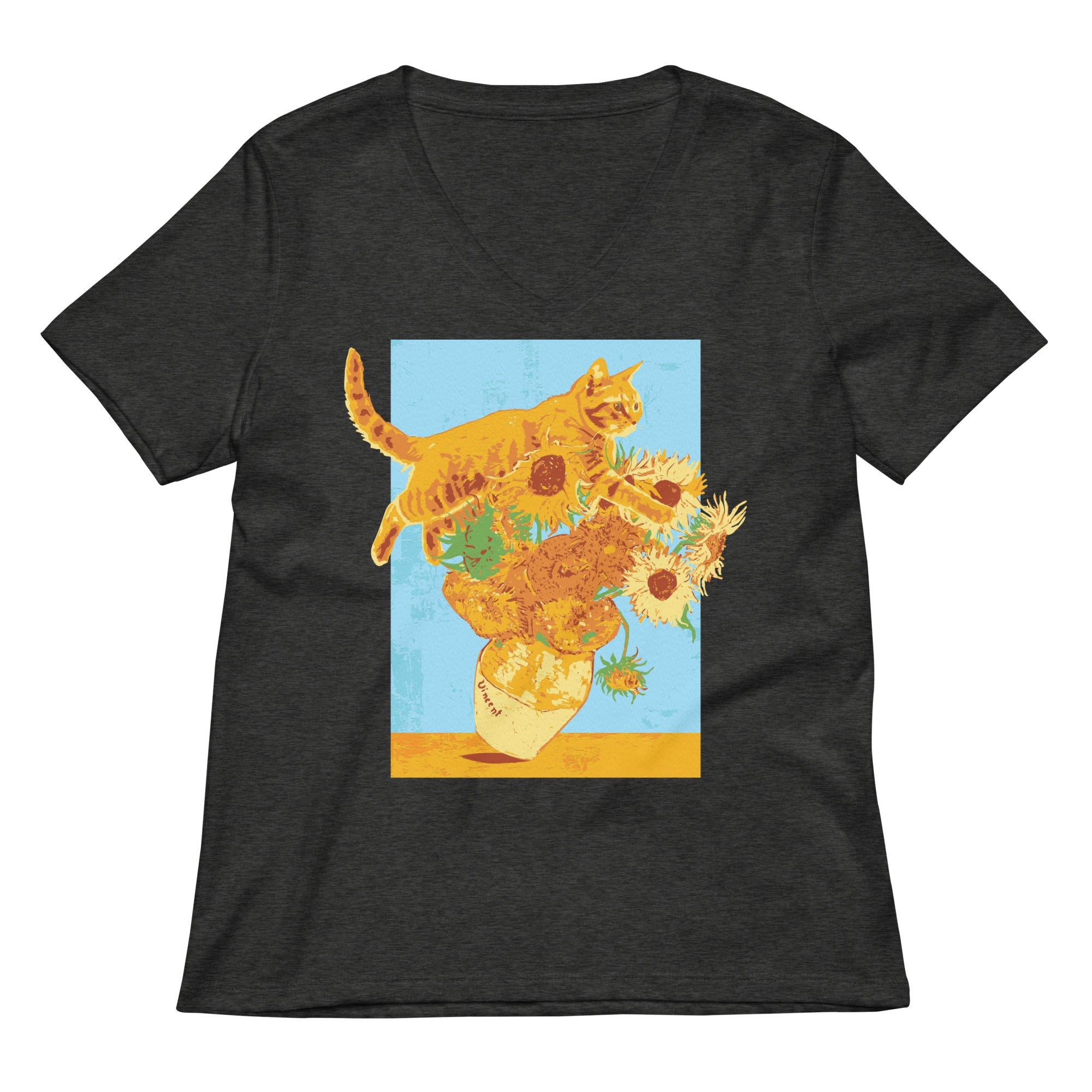 Van Gogh S Cat Women V Neck Tee V Neck T Shirt Everyday Wear