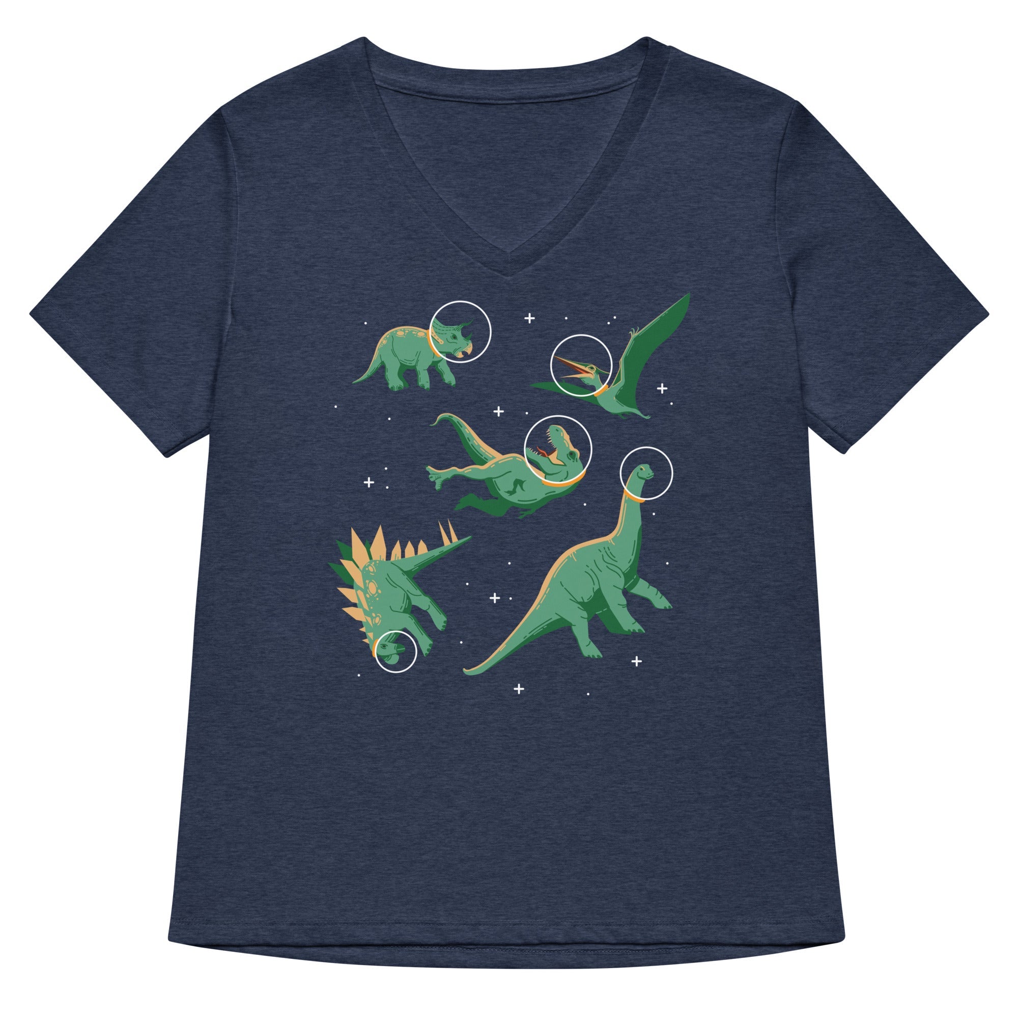 Dinos In Space Women S V Neck Tee V Neck T Shirt Clean Design