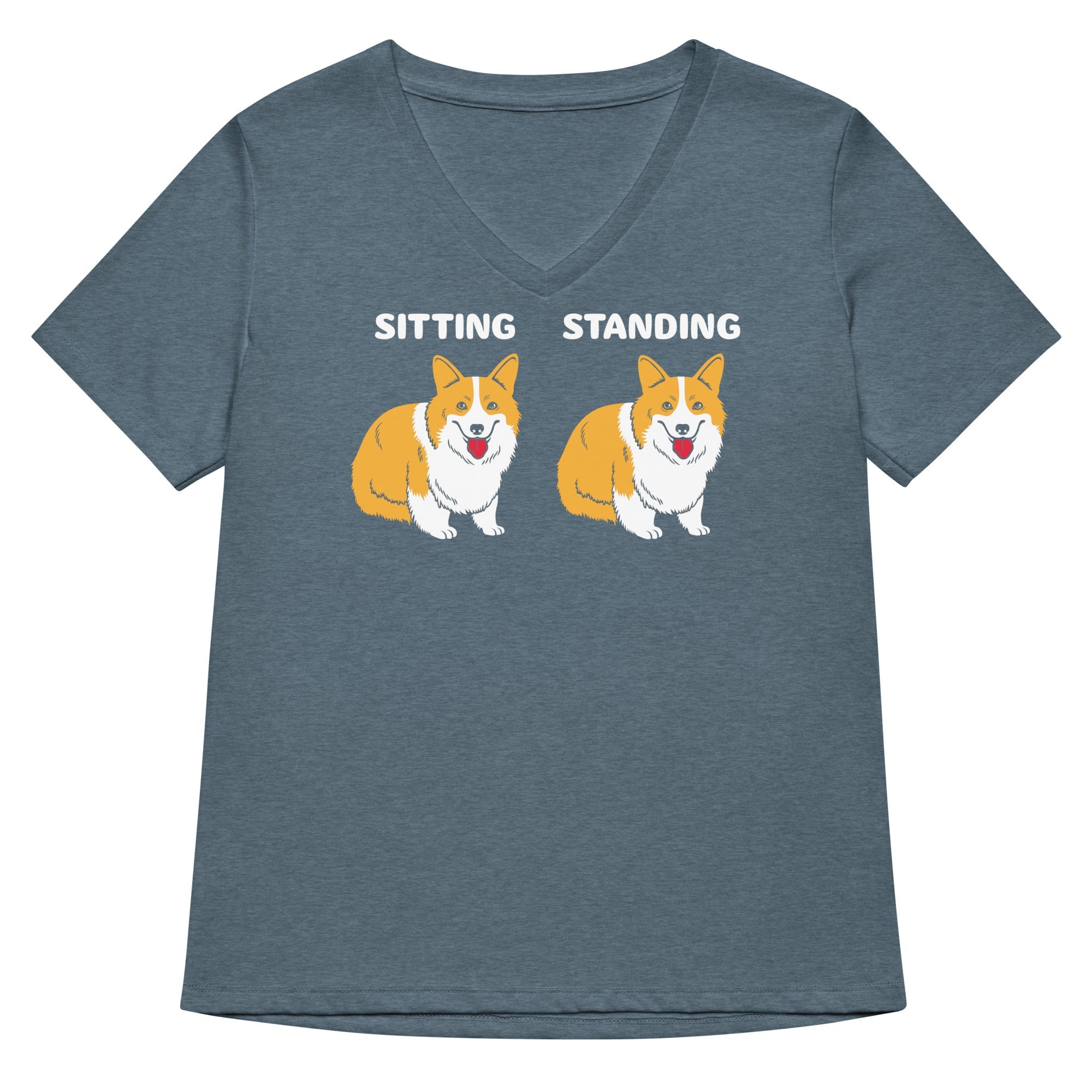 Corgi Sitting And Standing Women S V Neck Tee V Neck T Shirt US Trend