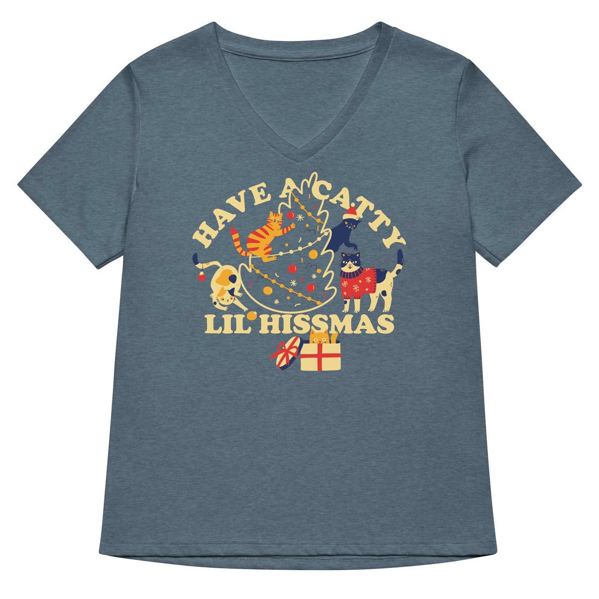 Have A Catty Lil Hissmas Women S V Neck Tee V Neck T Shirt Everyday Wear