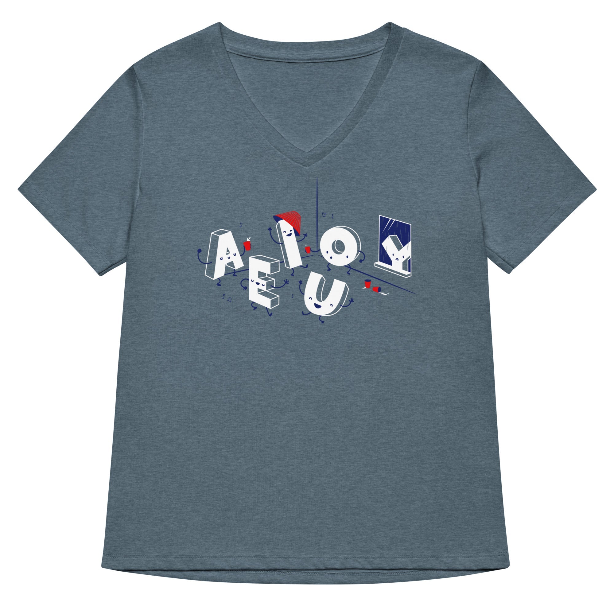 Vowel Party Time Women S V Neck Tee V Neck T Shirt Clean Design