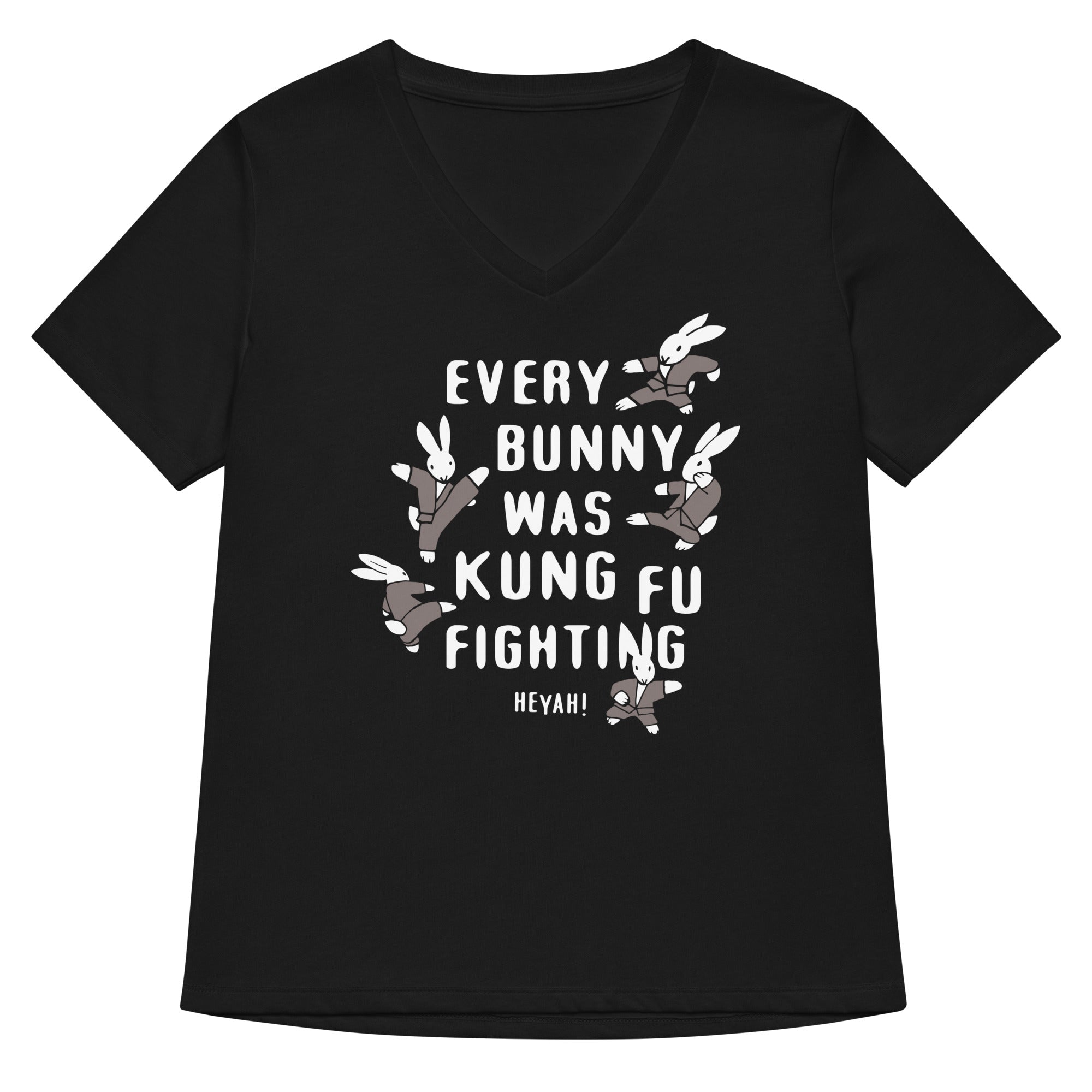 Every Bunny Was Kung Fu Fighting Women S V Neck Tee V Neck T Shirt US Trend