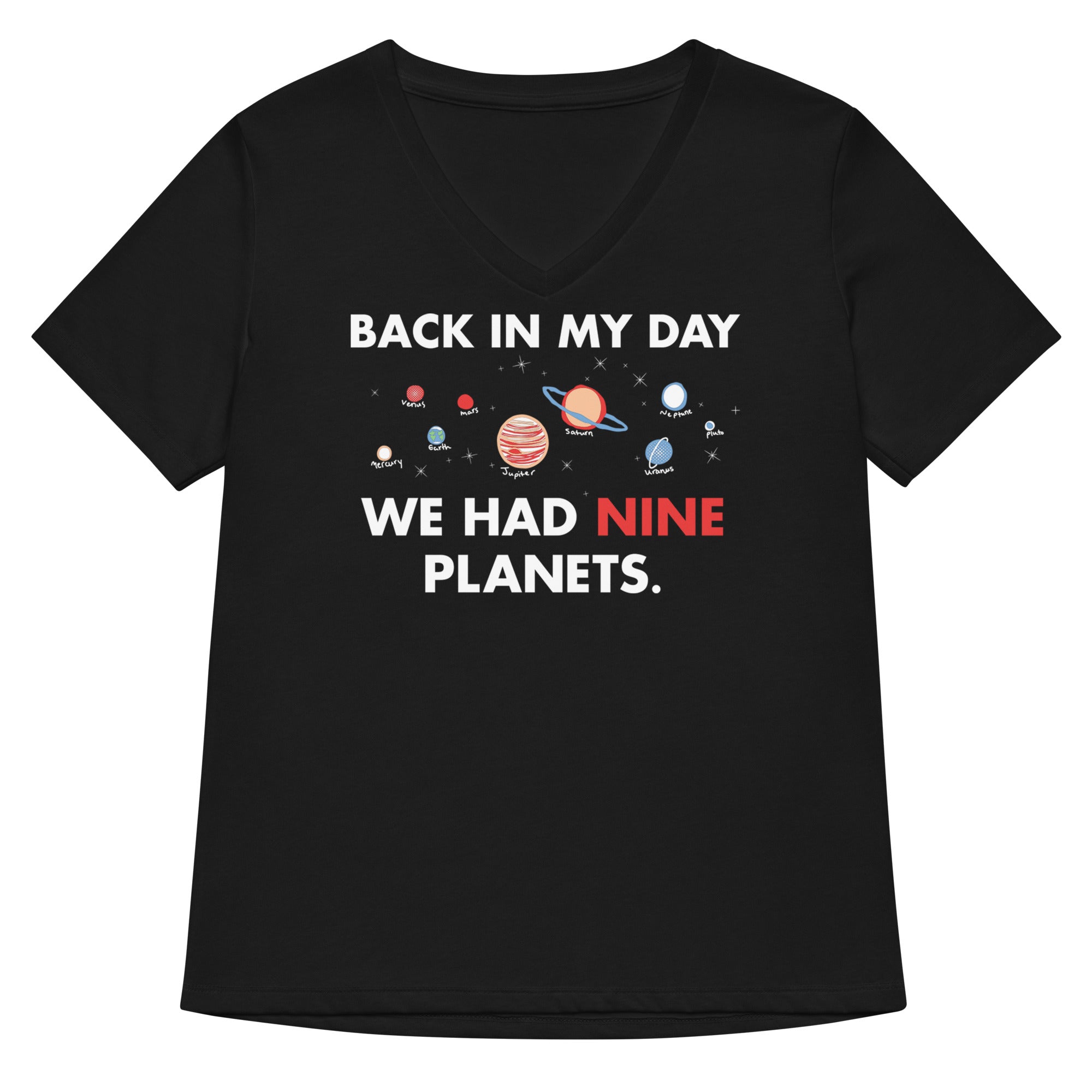 Back In My Day We Had Nine Planets Women S V Neck Tee V Neck T Shirt Premium Print
