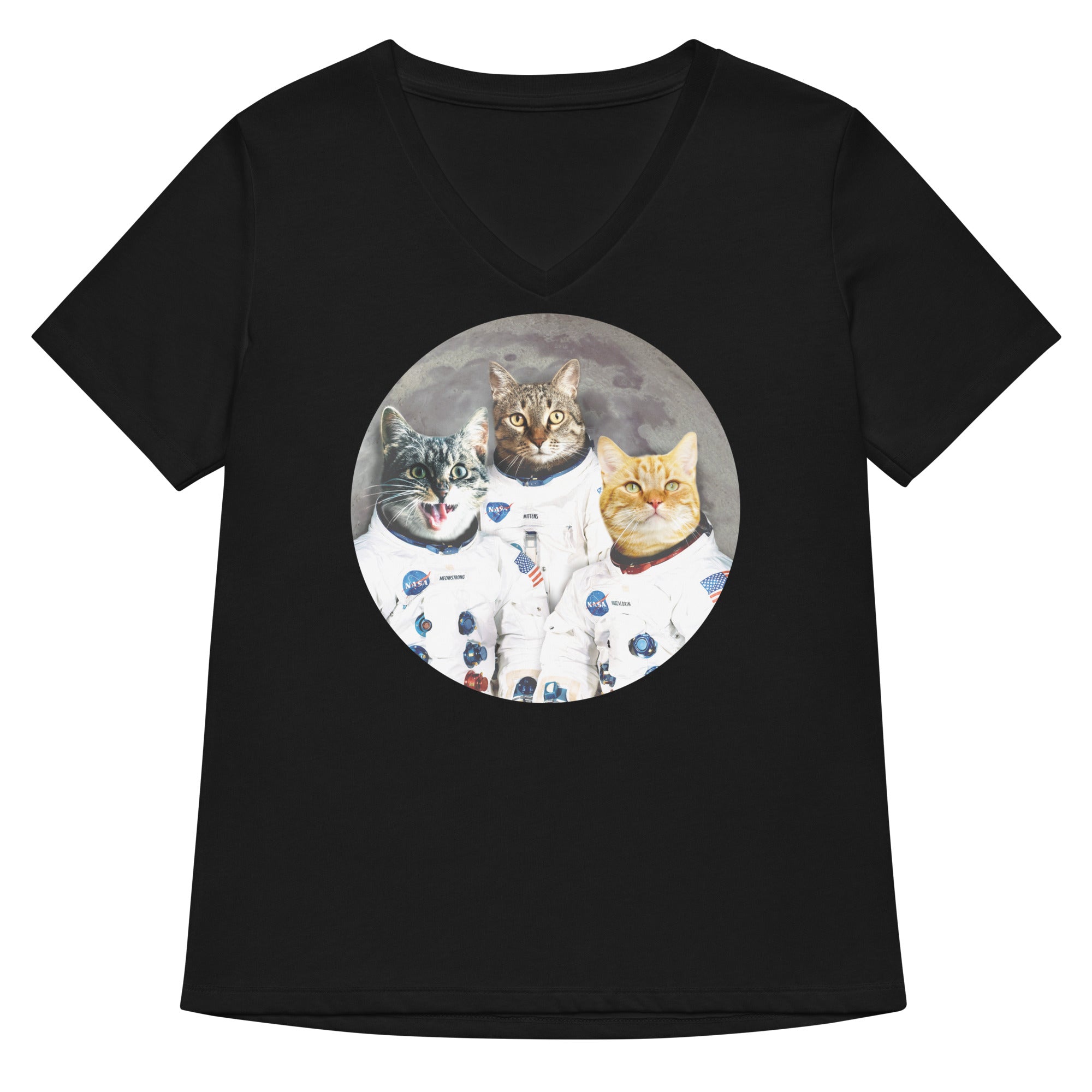 Catstronauts Women S V Neck Tee V Neck T Shirt Clean Design