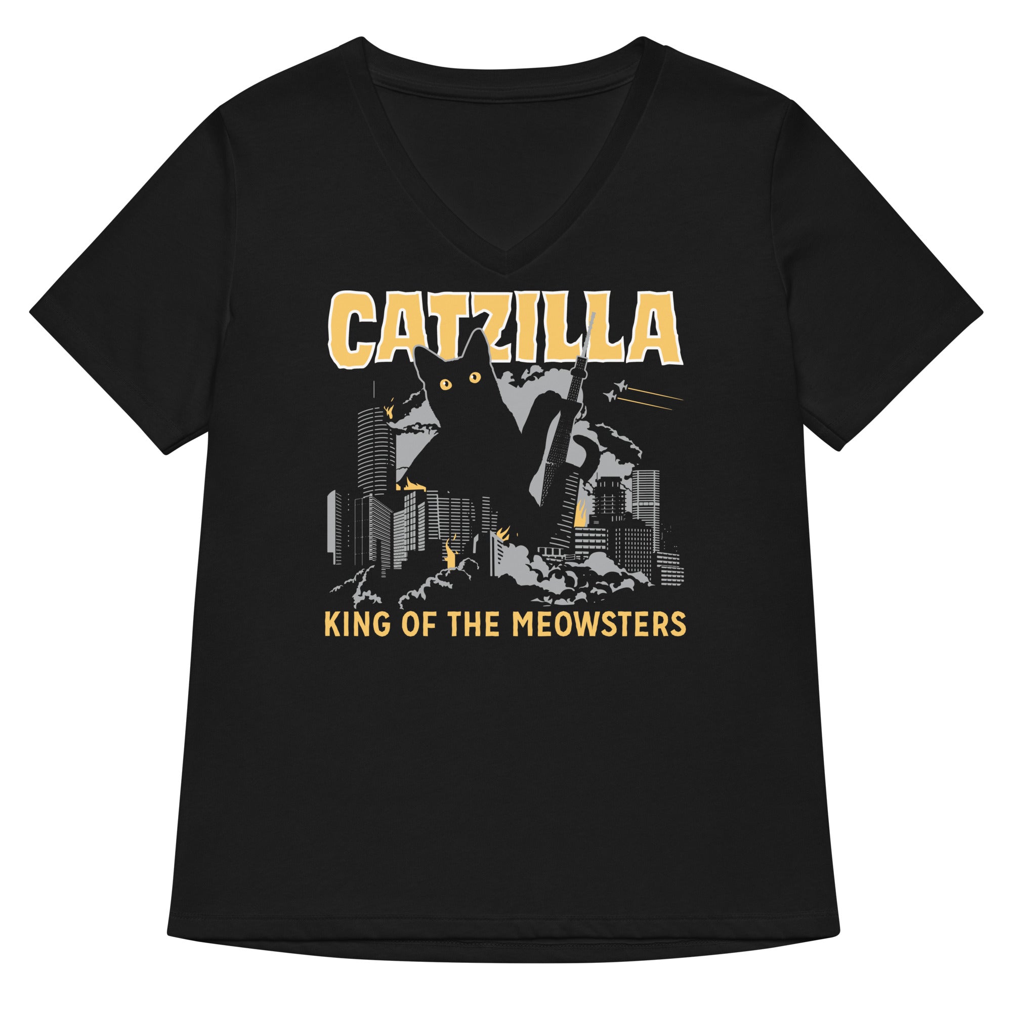 Catzilla Women S V Neck Tee V Neck T Shirt Minimal Style