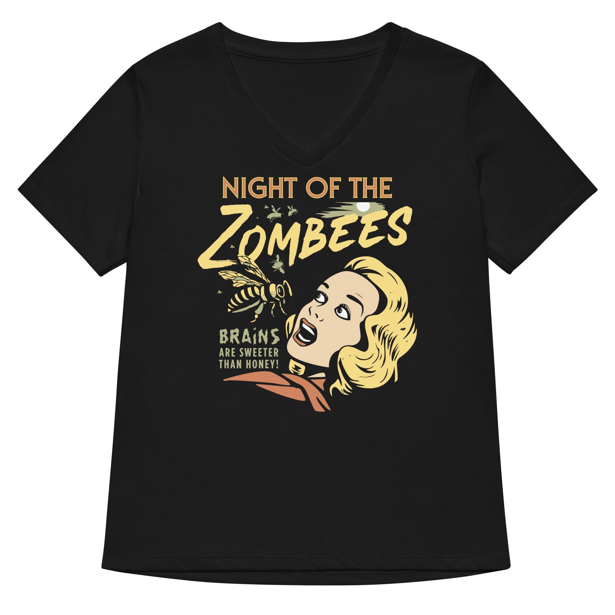 Night Of The Zombees Women S V Neck Tee V Neck T Shirt Everyday Wear