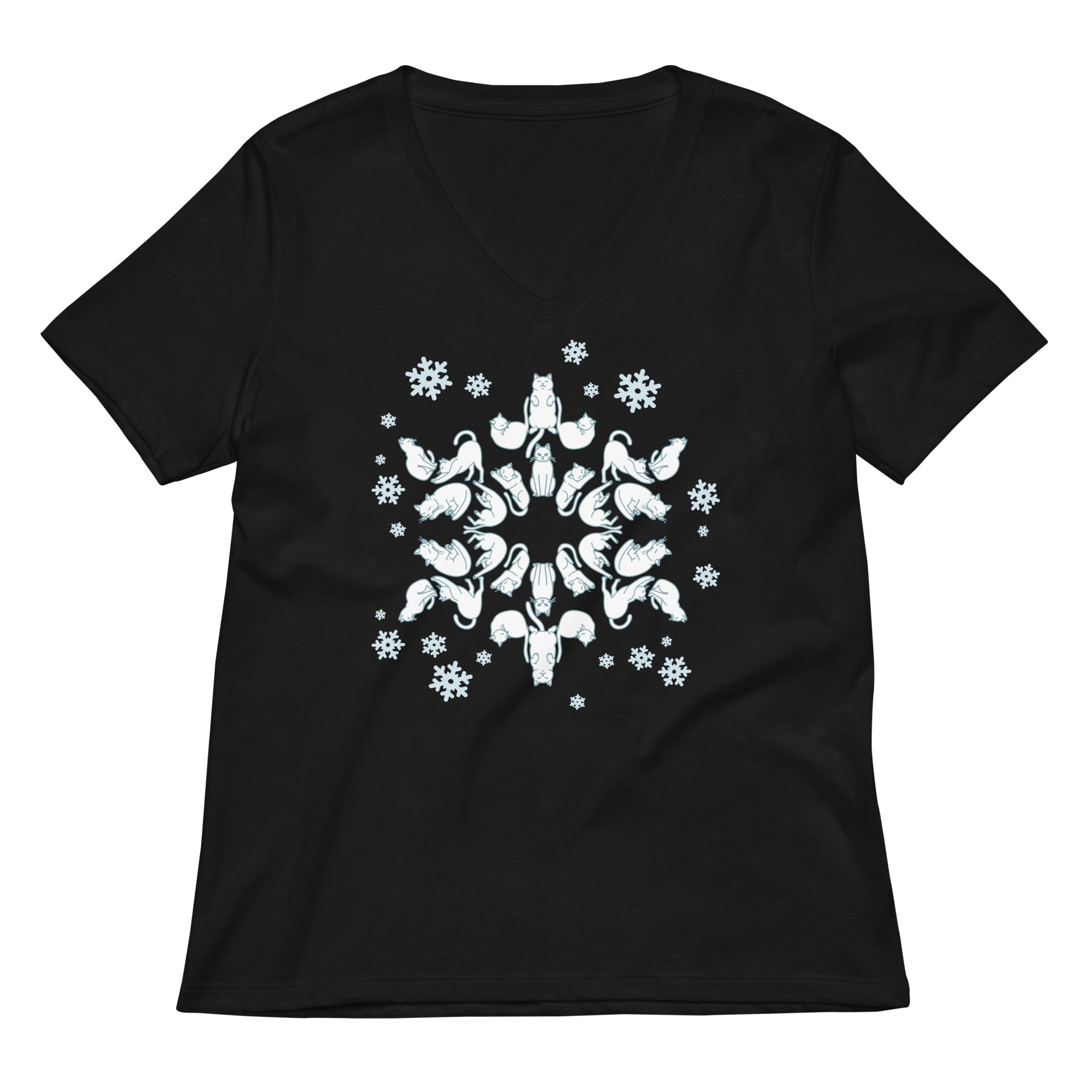 Cat Snowflake Women S V Neck Tee V Neck T Shirt Everyday Wear